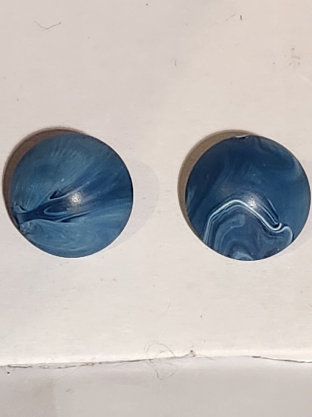Blue Marbled Resin Stud Earrings Round Swirl Design